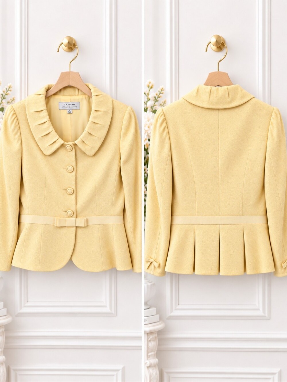 Tahari Arthur S. Levine Yellow Skirt Suit Peplum Blazer | Size 8 - Picture 7 of 12